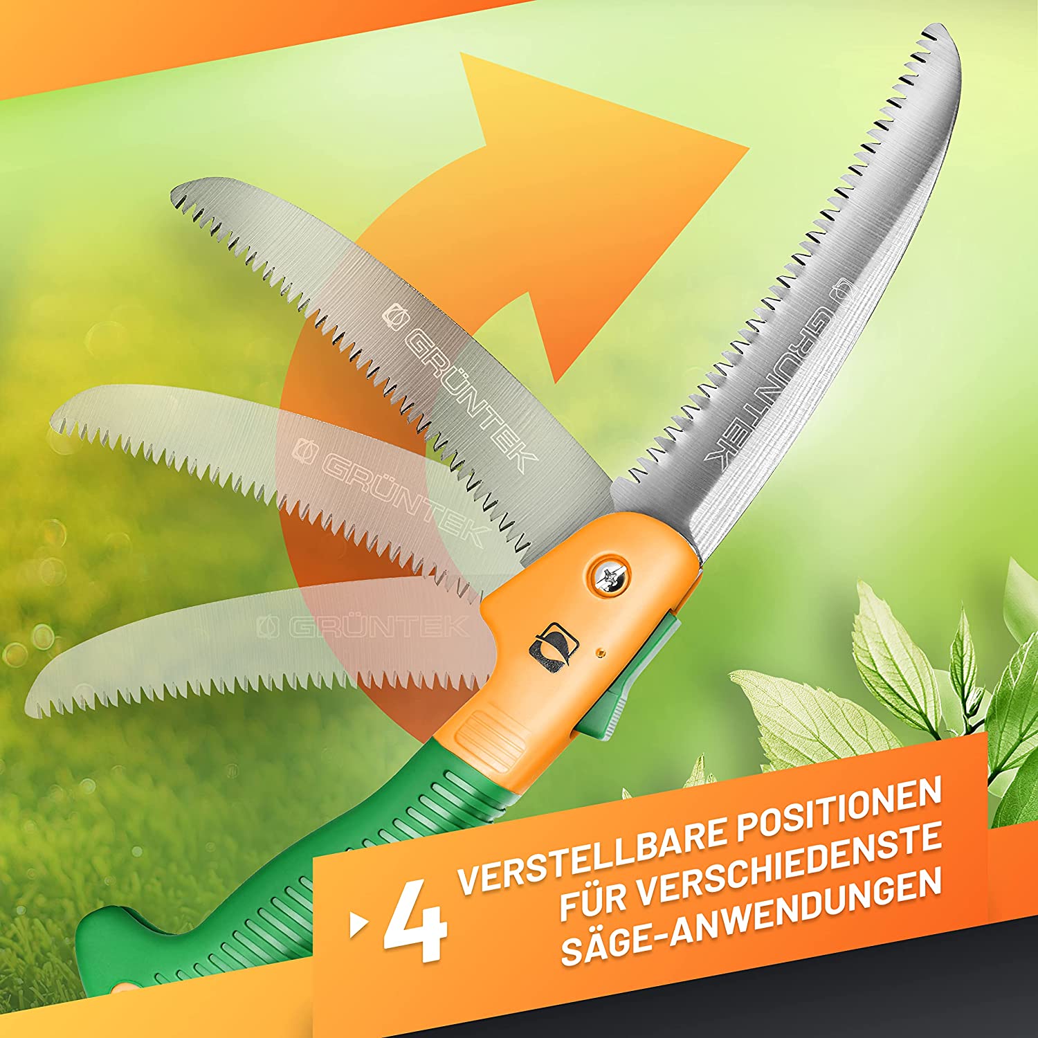 4 posiciones ajustables de la Sierra de Mano Plegable TIBURÓN para poda y jardinería dentado japonés. GRÜNTEK