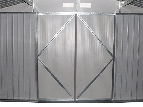 Caseta de metal para jardín, (5,29 m²) Vista de puertas correderas desde interior. Habitat et Jardin