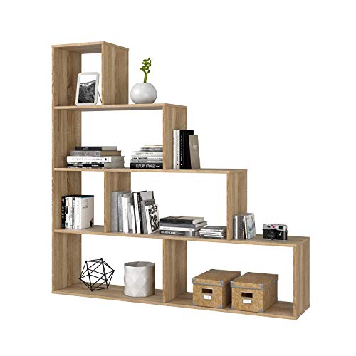 Estantería Decorativa, Librería Salón, Modelo Klum, Acabado en Roble Canadian, Medidas: 145 cm (Alto) x 145 cm (Ancho) x 29 cm (Fondo). Habitdesign | maxjardin