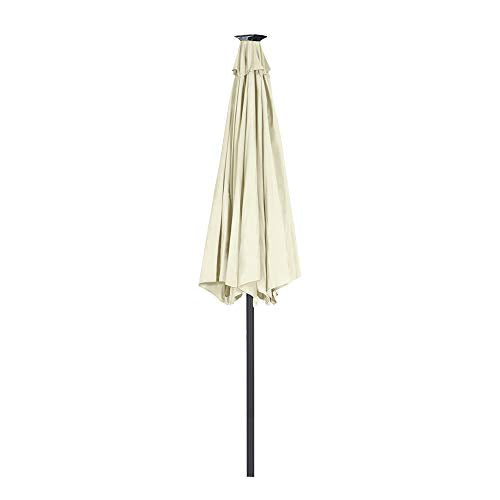 Aspecto plegado del Parasol de Aluminio Ø 300 cm con Luces LED solares, manivela, inclinable para terraza o jardín, Beige. HENGMEI
