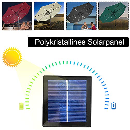 Modelo disponible en varios colores con panel solar para alimentación de luces LED del Parasol de Aluminio Ø 300 cm con Luces LED solares, manivela, inclinable para terraza o jardín, Beige. HENGMEI