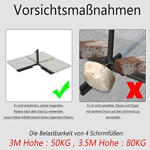  Precaución al aportar peso a la base de la Sombrilla Parasol Mástil de Aluminio y 100% Poliester  Ø 350cm Tela protección UV 40 + y Impermeable para Jardín o Terraza, Gris Oscuro. HENGMEI