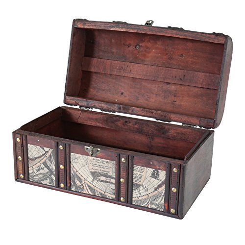 Cofre del Tesoro de Madera con Candado | 38 x 20 x 19 cm | Grande | Cuba. 6410-159. HMF | Detalle tapa abierta | maxjardin