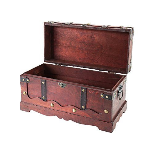 Cofre del Tesoro de Madera con Candado 40 x 19 x 22 cm Grande Modelo Francia. Vista general con tapa abierta. 6400-140. HMF