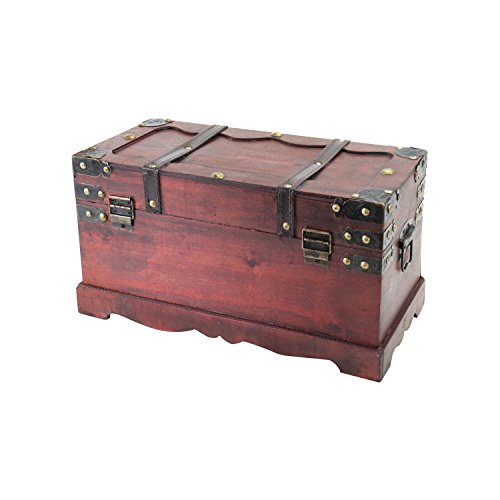 Cofre del Tesoro de Madera con Candado 40 x 19 x 22 cm Grande Modelo Francia. Vista trasera. 6400-140. HMF