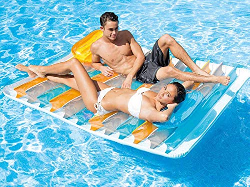 Colchoneta hinchable doble con 2 almohadas 198 x 160 cm. Pareja en piscina. 56897EU - Intex