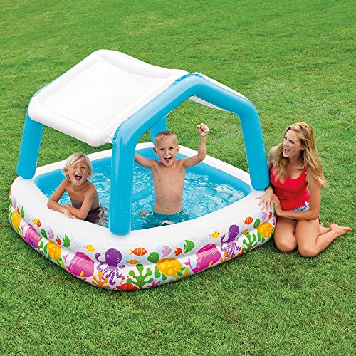 Piscina hinchable infantil con toldo extraíble 157x157x122 cm de 295 litros 57470NP - Intex