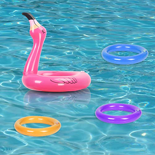 Juego de Flamenco Inflable  de Lanzamiento de Anillos con 12 Anillas y 2 Flamenco para Fiesta en la Piscina.  14PCS - KATOOM