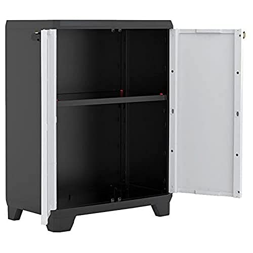 Armario bajo, Negro y Gris Linear Tiradores en Azul, 90 x 68 x 39 cm. Keter | maxjardin