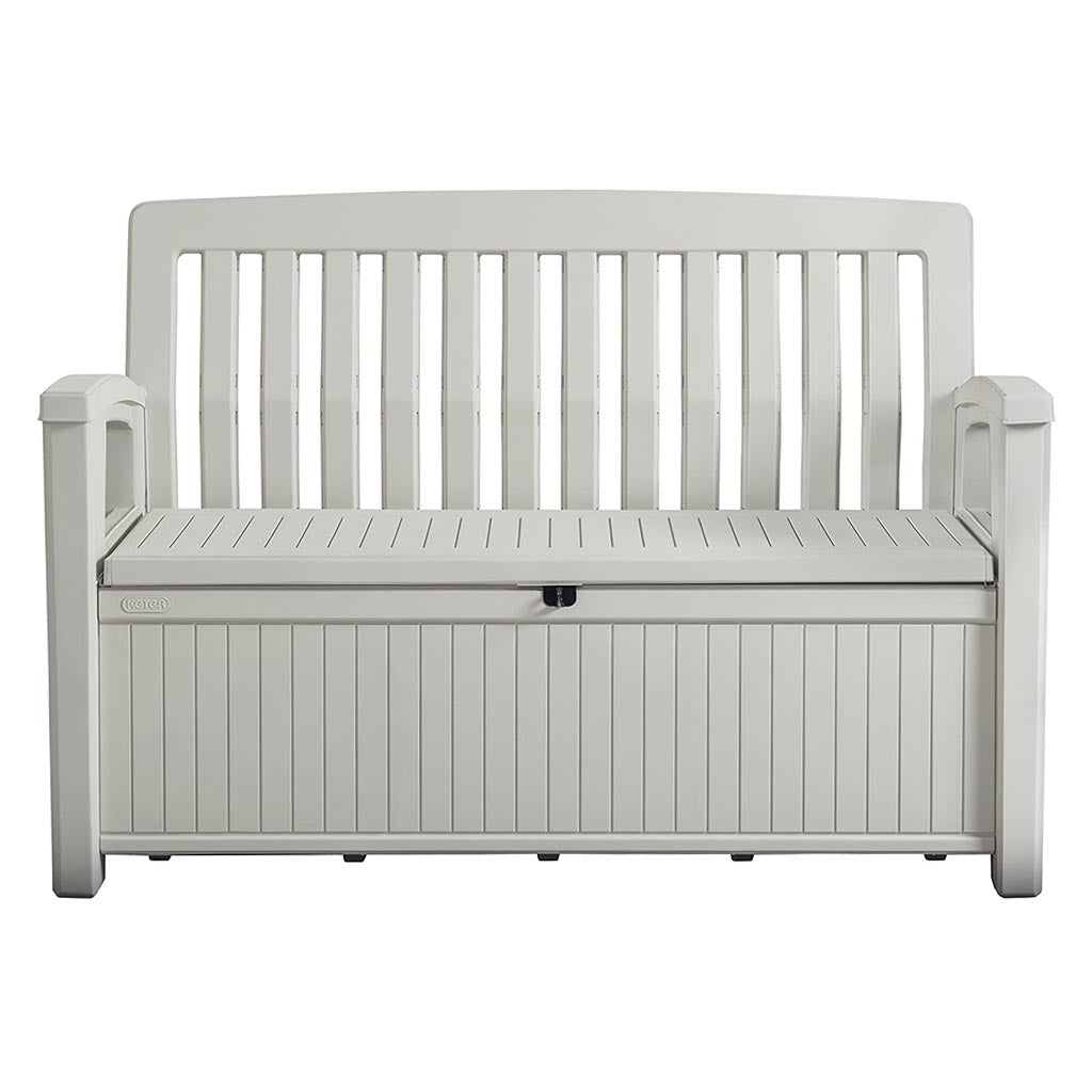 Banco de jardín  Keter con baúl de 227 litros para exterior Color Blanco para Chalet y jardín. Vista frontal