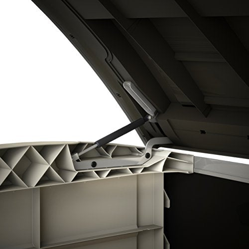 Cobertizo de Jardín Exterior Store It Arc, Capacidad 1200 litros, Color topo y beige. Detalle pistón apertura. Keter | maxjardin