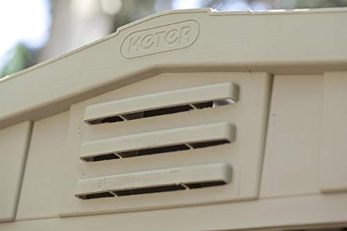 Caseta de jardín exterior Factor 6x3 con escuadra incluida, Marrón y Beige. Detalle de rejilla respiradero.  Keter