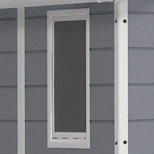 Caseta de jardín Manor 6x8. 186x237x227 cm. Cobertizo exterior. Color gris. Detalle de ventana. Keter