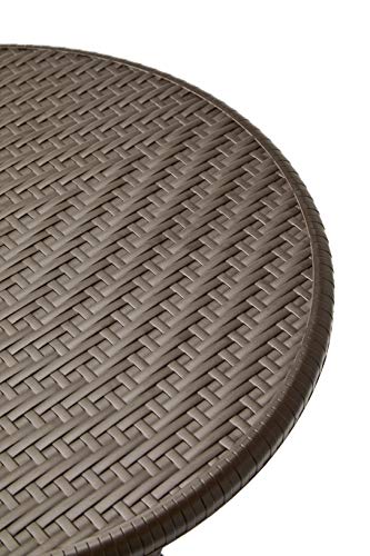 Conjunto Balcón Terraza Plegable, 1 mesa redonda + 2 sillas, Marrón Imitación Ratán, Lux Balcon 60R. Vista detalle rattán de mesa. KG KITGARDEN