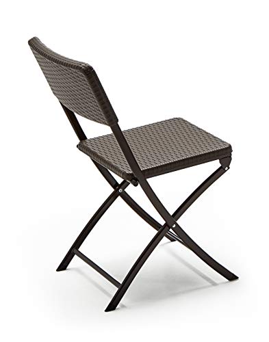 Conjunto Balcón Terraza Plegable, 1 mesa redonda + 2 sillas, Marrón Imitación Ratán, Lux Balcon 60R. Vista lateral silla. KG KITGARDEN