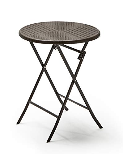 Conjunto Balcón Terraza Plegable, 1 mesa redonda + 2 sillas, Marrón Imitación Ratán, Lux Balcon 60R. Detalle mesa. KG KITGARDEN