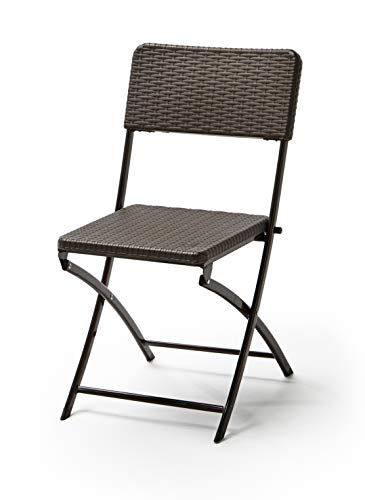 Conjunto Balcón Terraza Plegable, 1 mesa redonda + 2 sillas, Marrón Imitación Ratán, Lux Balcon 60R. Vista general frontal de silla. KG KITGARDEN