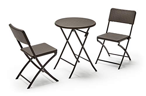 Conjunto Balcón Terraza Plegable, 1 mesa redonda + 2 sillas, Marrón Imitación Ratán, Lux Balcon 60R. Vista general. Vista general. KG KITGARDEN