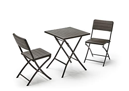 Conjunto Balcón/Terraza Plegable, 1 Mesa + 2 Sillas, Marrón Imitación Madera, Vista general. Wood Balcón 62C. KG Kit Garden