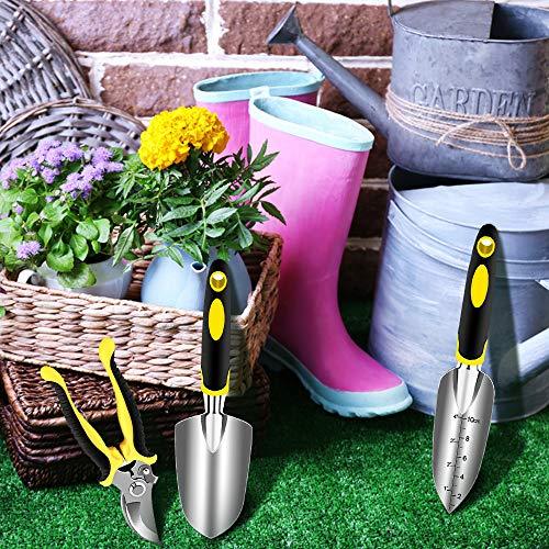 Set de producto con útiles de jardinería  del Kit Herramientas Jardinería x3 Pzs. de Aluminio: Podadora, Paleta y Trasplantadora y 10 etiquetas para plantas. AGAKY
