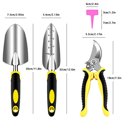 Medidas del Kit Herramientas Jardinería x3 Pzs. de Aluminio: Podadora, Paleta y Trasplantadora y 10 etiquetas para plantas. AGAKY