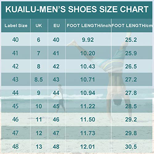 Chanclas para Hombre para Verano en Playa o Piscina muy Comodas de Goma. Tabla de tallas y medidas. KuaiLu