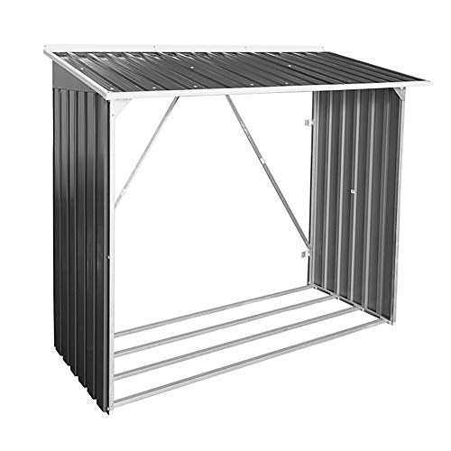 Vista del Leñero Exterior metálico Medidas 73,5x182x160 cm, Gris Antracita. Duramax | maxjardin