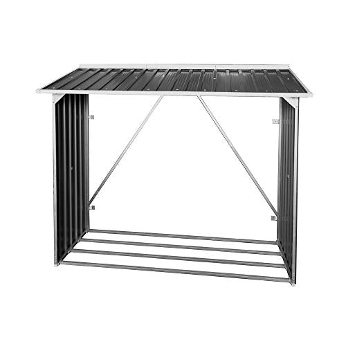 Vista frontal del Leñero Exterior metálico Medidas 73,5x182x160 cm, Gris Antracita. Duramax | maxjardin