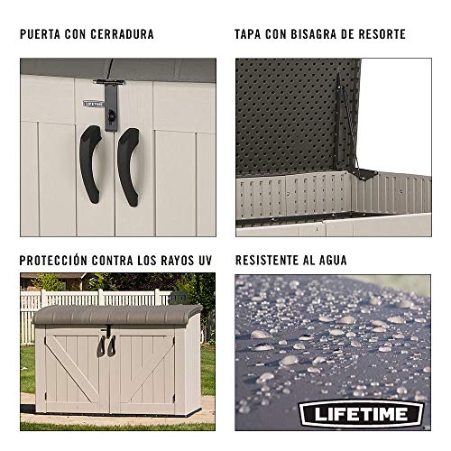 Arcón cobertizo para guardar bicicletas en el exterior ultrarresistente Lifetime 190 x 106 x 131 cm. Protección UV 100. Características. 60170 LIFETIME