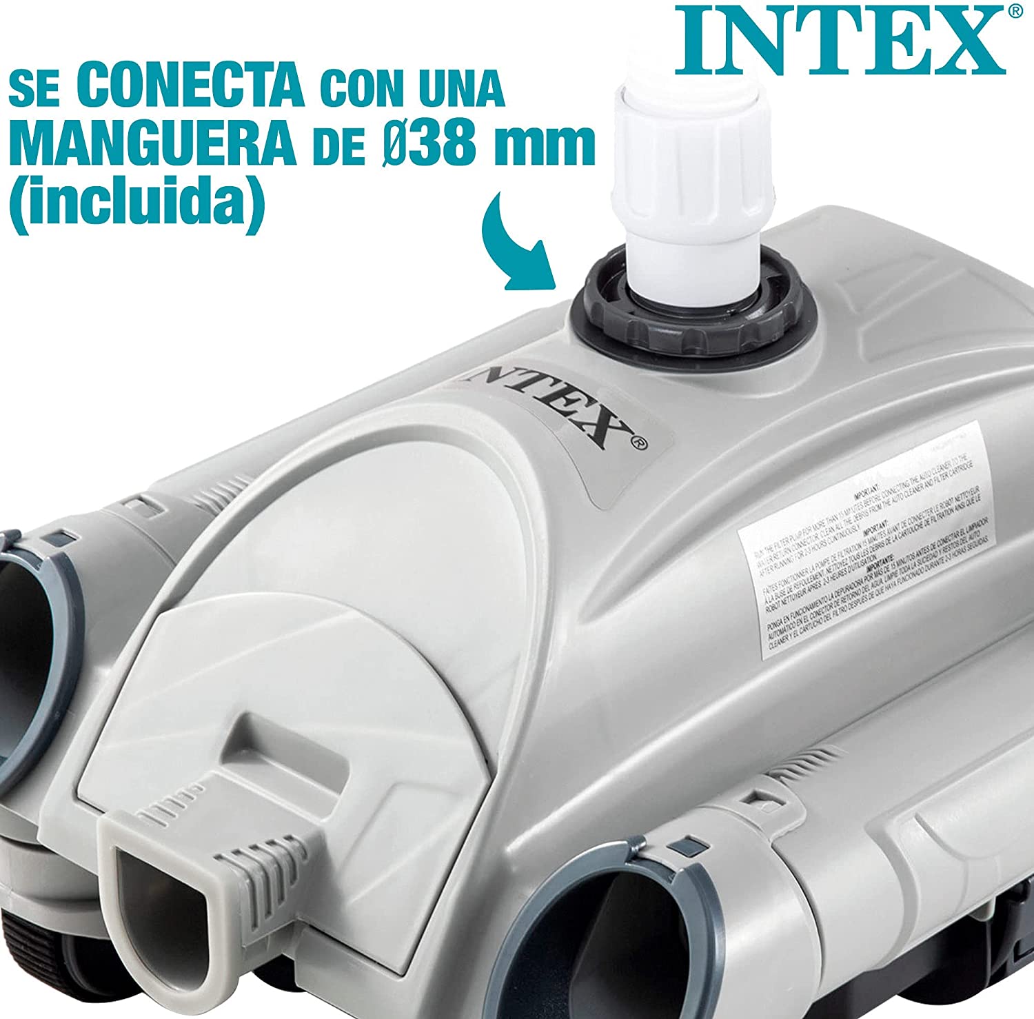 Detalle de conector de manguera de la Potente limpiador automático para pisos de piscinas para accesorios de manguera de 38 mm. 28001. Auto Pool Cleaner. Intex