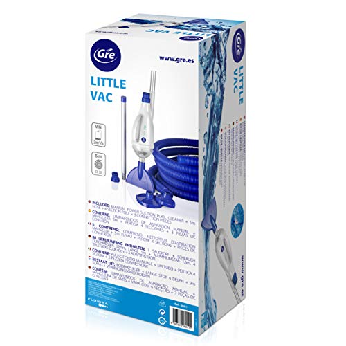 Packaging del Limpiafondos de aspiración manual piscinas elevadas o autoportantes, necesario caudal depuradora mínimo 2m3/h. Little Vac  08011A. GRE