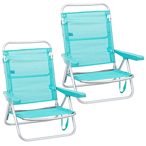 Pack de 2 sillas de Playa Convertibles en Cama de Aluminio y textileno (Aguamarina). LOLAhome