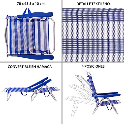 Características del Pack de 2 sillas de Playa Convertibles en Cama de Aluminio y textileno (Azul Marino). LOLAhome