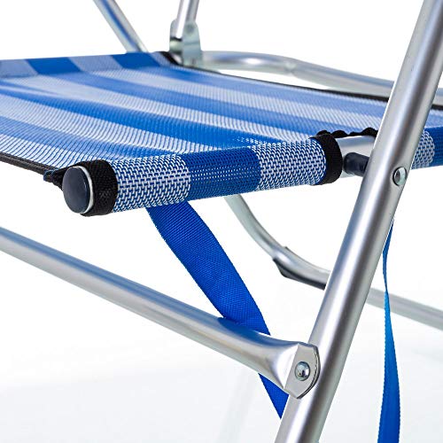 Detalle de estructura y lona de la Silla de Aluminio plegable de Playa color Azul Marino 61x66x110 cm. LOLAhome