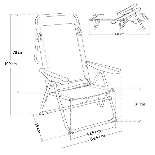 Medidas de la Silla de Aluminio plegable de Playa color Azul Marino 61x66x110 cm. LOLAhome