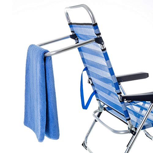 Vista de pata superior usado como toallero de la Silla de Aluminio plegable de Playa color Azul Marino 61x66x110 cm. LOLAhome