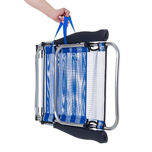 Pliega y transporta fácilmente con su asa la Silla de Aluminio plegable de Playa color Azul Marino 61x66x110 cm. LOLAhome