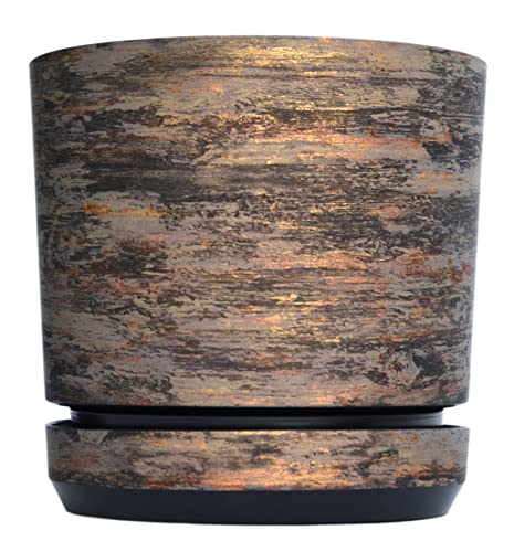 Elegante maceta con aspecto oxidado de 26 cm con plato de drenaje Korad 