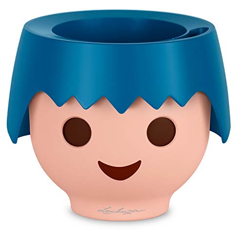 Macetero OJO Ocean Blue con diseño de cabeza de muñeco Playmobil en posición frontal sobre fondo blanco