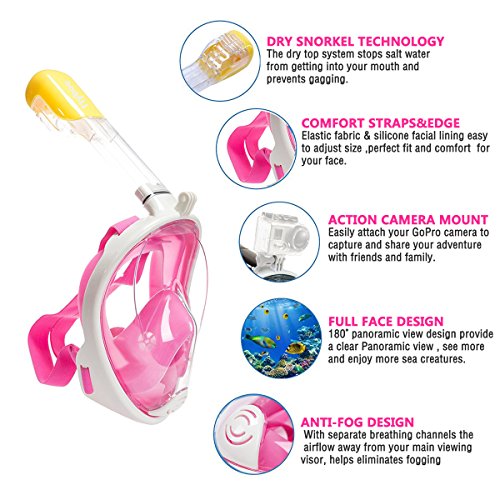 Máscara de snorkel antivaho preparada para Gopro de color rosa de Flyboo
