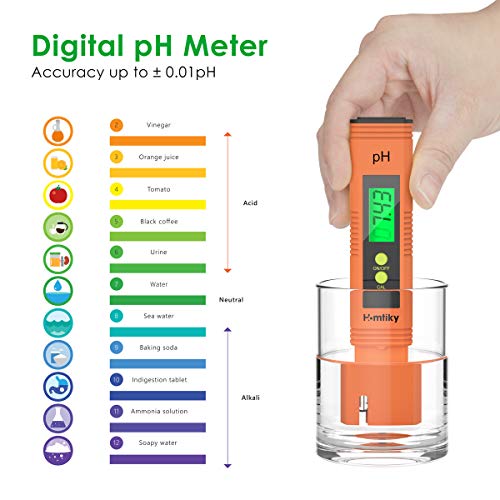 2020 NUEVO Medidor pH Medidor de prueba de calidad del agua TDS pH EC  Temperatura Minerales 5 en 1 conjunto, LCD Retroiluminada para Piscina, Agua  Potable, pecera, 0-19990ppm Calibración Automática: : Jardín