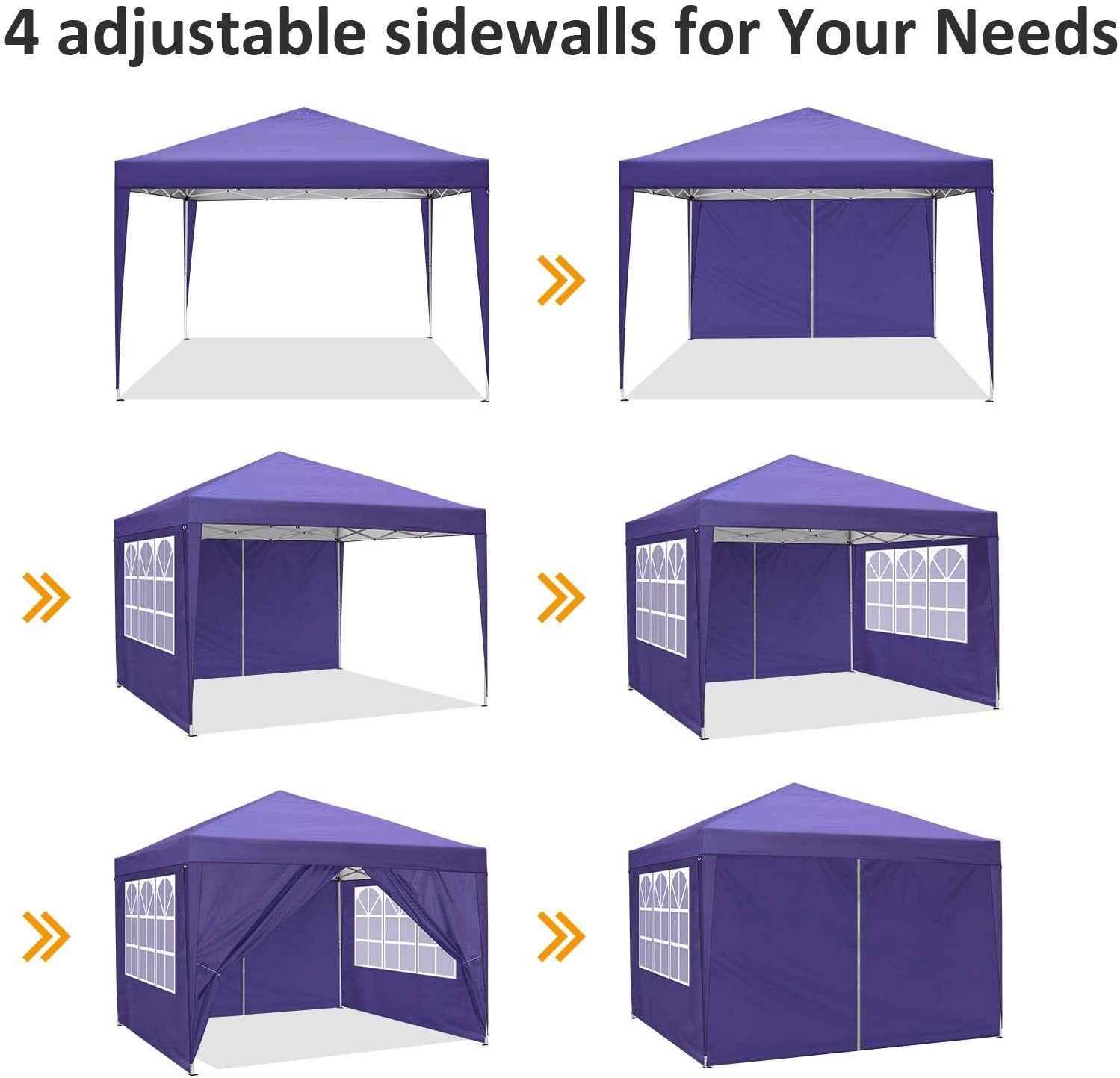 Carpa 3x3m Plegable Impermeable 4 Paredes, Protección UV 50+, Ajustable en Altura. Sencillo montaje en 3 pasos. Modelo azul. Modalidades de montaje.COBIZI
