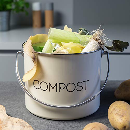 Vista en cocina de Cubo de Metal para Compost - Contenedor de Basura orgánica con Tapa Navaris | maxjardin