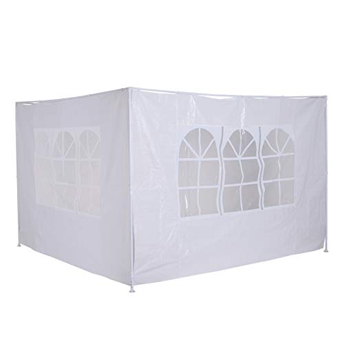 2 Paredes Laterales para Carpa 3x3m o 3x6m Lado Parasol de Gazebo Impermeable con Ventanas Medidas 300x200cm Blanco. Outsunny