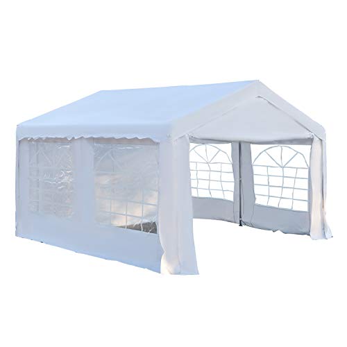 Carpa 4x4m, 4 Laterales, 4 Ventanas, Acero PE Blanco, Protección UV. Outsunny