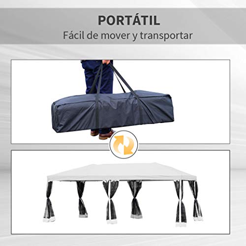 Carpa 6x3m Plegable con 6 Cortinas Mosquitera y Bolsa Transporte. Detalle portátil con bolsa. Outsunny