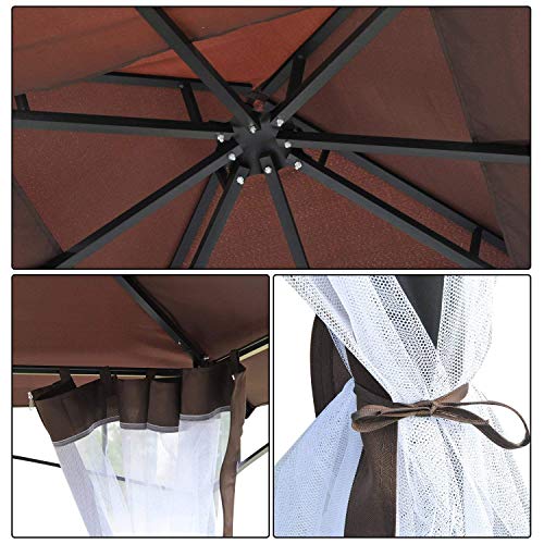 Carpa Color Café de 3x3m Elegante con Mosquitera. Techo con Ventilación. Detalles varios.. Outsunny.