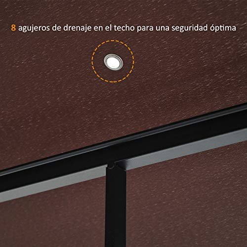 Carpa Color Café de 3x3m Elegante con Mosquitera. Techo con Ventilación. Detalle de agujeros de drenaje. Outsunny.