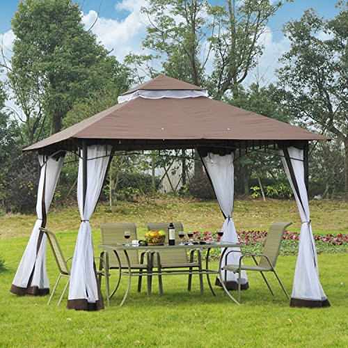 Carpa Color Café de 3x3m Elegante con Mosquitera. Techo con Ventilación. Detalle ambiente. Outsunny. 