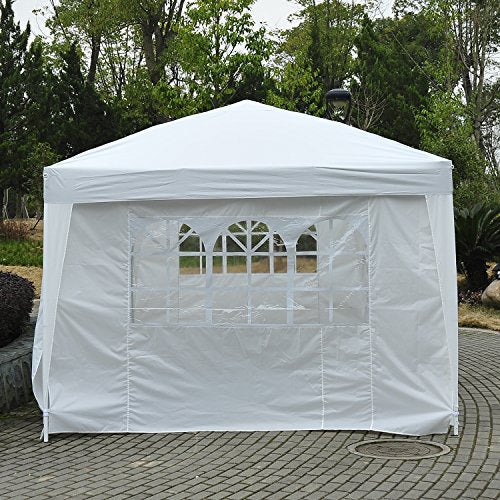 Carpa Plegable en Acordeon 4 Paneles Laterales 2 Cortinas +Bolsa Transporte 5,91x2,97x2,55 m Blanco. Vista de perfil en exterior. Outsunny